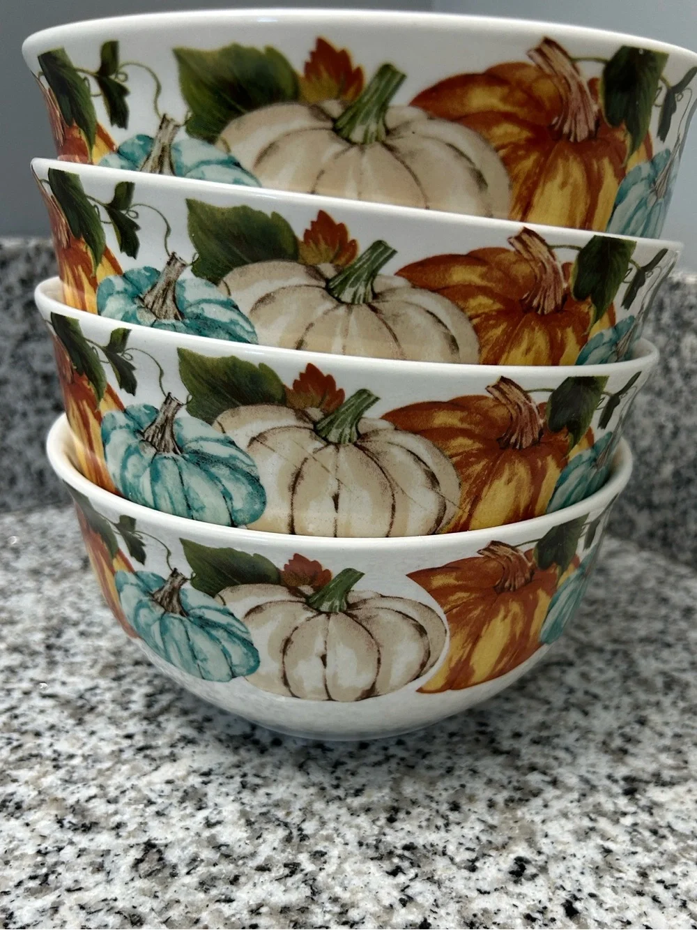 Royal Norfolk White Ceramic Bowls with Autumn Pumpkin Thankful Design
